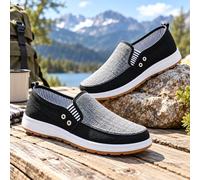 Chaussures décontractées confortables pour homme : baskets élégantes et respirantes à enfiler, mocassins classiques en toile, chaussures bateau élastiques légères à rayures marines et chaussures de