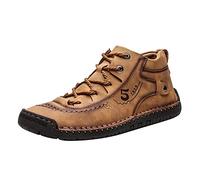 Chaussures décontractées en cuir pour homme - Chaussures à enfiler - Coutures à la main - Lacets - Pour la conduite, la randonnée, la randonnée - Imperméables - Légères et antidérapantes, marron, 39