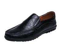 Chaussures décontractées en cuir pour homme - Large largeur - Bout rond - Confortables - Chaussures bateau simples sans lacets - Faciles à mettre et à enlever - Résistantes à l'usure - Semelle