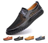 Chaussures décontractées en maille respirante à enfiler pour homme, mocassins creux, faits à la main, semelle légère et souple, chaussures d'été pour la marche, la conduite, la randonnée, Noir , 42 1