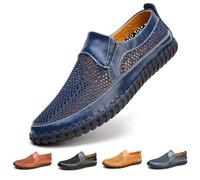 Chaussures décontractées en maille respirante à enfiler pour homme, mocassins creux, faits à la main, semelle légère et souple, chaussures d'été pour la marche, la conduite, la randonnée, bleu, 42 1/3