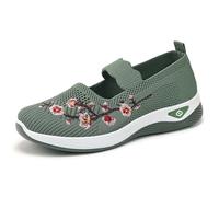 Chaussures Décontractées Féminines à Motif Brodé Respirantes et Fermeture Fermée Adaptées Quotidien - Style Confort pour Accompagner Vos avec Jean et Tenue Décontractée (Green, 41)
