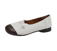 Chaussures décontractées Plates à Souple en Cuir à Blocage de Couleur pour Dames Ballerines Noires pour Confort Habillé Grande Largeur (Beige, 38)