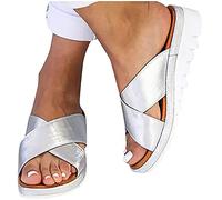 Chaussures décontractées pour femme - Chaussures d'été plates à enfiler - Légères - Durables - Antidérapantes - Ultra rembourrées - Faciles à nettoyer, Argenté., 38 EU