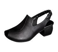 Chaussures décontractées pour femme Printemps Été Motif Mode Simple Couleur unie Confortable Talon épais Bout ouvert Chaussures rétro, Noir , 38 EU