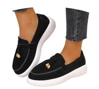 Chaussures décontractées pour Femmes en Daim Souple pour Un Usage Quotidien Style à Enfiler modèle Polyvalent Toutes Saisons Conception Plate Confortable idéales avec Jean (Black, 43)