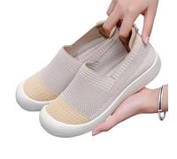 Chaussures décontractées pour Femmes, Mocassins Plats Confortables à Enfiler pour la Marche, Les Voyages, la Plage, Les Rendez-Vous, avec Bout Rond et Design Bicolore Été Chaussures (Khaki, 36)