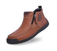 Chaussures décontractées pour homme, baskets hautes en cuir, pantoufles confortables avec semelle plate, pour un usage quotidien avec des jeans, chaussures toute la saison pour homme 14, marron, 41 EU