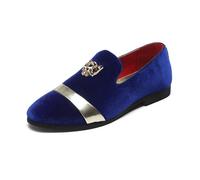 Chaussures Décontractées Pour Hommes, Mocassins À Enfiler En Daim De Grande Taille Boucle Tête De Tigre Dorée Bout Pointu Travail De Bureau, Chaussures Confortables Et Respirantes , 47 EU ,Blue