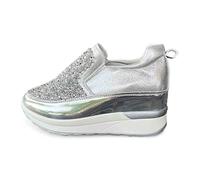 Chaussures décontractées tendance pour femmes à porter au quotidien Design élégant avec une paire parfaite pour les jeans en denim Chaussures à talons hauts élégantes et Bottine Cuir Noir (Silver, 39)