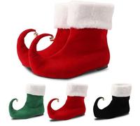 Chaussures d'Elfe de Noël en Daim pour Adultes, Longueur Moyenne, Bottes avec Cloches, Couvre-Bottes Lutin d'hiver avec Poignets Blancs, Accessoires de Cosplay Noël pour Fêtes de Fin d'Année