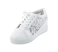 Chaussures d'entraînement pour femmes - Cale - Motif de dentelle - Pour femmes - Plate-forme compensée - Chaussures décontractées - Chaussures de rehaussement intérieures, Blanc., 38 EU