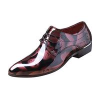 Chaussures Derby Tendance à Lacets pour Homme - Motif Floral - Bout Pointu - en Simili Cuir Brillant, Rouge