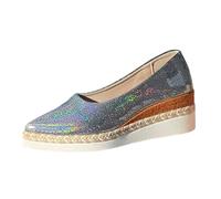 Chaussures d'été à paillettes pour femme - Chaussures d'été - Chaussures en lin - Chaussures à enfiler - Talon compensé - Chaussures d'extérieur à enfiler - Chaussures de marche, argenté, 38 EU