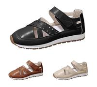 Chaussures d'été à plateforme pour femme - Sandales d'été confortables - Couleur unie à l'avant - Coupe ronde - Perméable à l'air - Pieds confortables - Sandales d'extérieur réglables - Fermeture