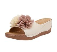 Chaussures d'été à talon compensé pour femme avec fleurs - Sandales orthopédiques plates avec soutien de l'arc - Pantoufles antidérapantes - Sandales compensées confortables avec lit de pied - Pour le