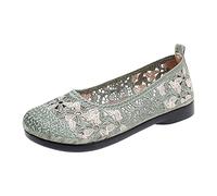 Chaussures d'été confortables pour femme 2026 - Loisirs - Quatre saisons - Dentelle - Fleurs - Antidérapantes - Plates - Bout rond - Chaussures d'extérieur décontractées élégantes, vert, 38 EU