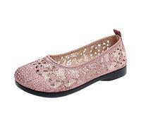 Chaussures d'été confortables pour femme 2026 - Loisirs - Quatre saisons - Dentelle - Fleurs - Antidérapantes - Plates - Bout rond - Chaussures d'extérieur décontractées élégantes, rouge, 37 EU