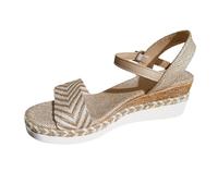 Chaussures d'été décontractées Chaussure Bottines Talon Dames mode été tissu bout ouvert boucle talon compensé herbe bas sandales Chaussure Carré Sexy (Khaki, 37)