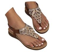 Chaussures d'été décontractées Sandales décontractées pour femmes à talon compensé avec strass et semelle antidérapante pour usage quotidien ou plage (Brown, 39)