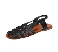 Chaussures d'été décontractées Women's sandals | 20 nouveau commerce extérieur Europe et amérique grande une ligne tissé creux bout ouvert dames vêtements d'extérieur sandales (Black, 38)