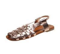 Chaussures d'été décontractées Women's sandals | 20 nouveau commerce extérieur Europe et amérique grande une ligne tissé creux bout ouvert dames vêtements d'extérieur sandales (Gold, 40)