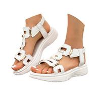 Chaussures d'été élégantes et plates pour femme - Sandales romaines confortables avec bande élastique - Sandales de plage à plateforme - Pour loisirs, plage, fêtes, vacances à la plage, O blanc., 41