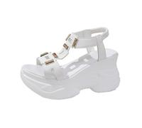 Chaussures d'été élégantes pour femme - Talon léger - Sandales à plateforme avec design ajouré - Semelle antidérapante pour un bon maintien - Semelle confortable pour marcher sans fatigue, Blanc., 37