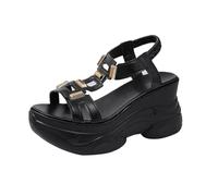 Chaussures d'été élégantes pour femme - Talon léger - Sandales à plateforme avec design ajouré - Semelle antidérapante pour un bon maintien - Semelle confortable pour marcher sans fatigue, Noir , 41