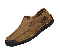 Chaussures d'été en cuir pour homme - Chaussures de travail légères sans laçage - Semelle plate - Respirantes - Grandes tailles - Chaussures confortables, jaune, 43 EU