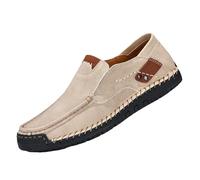 Chaussures d'été en cuir pour homme - Chaussures de travail légères sans laçage - Semelle plate - Respirantes - Grandes tailles - Chaussures confortables, beige, 43 EU