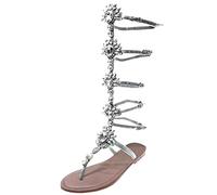 Chaussures d'été pour femme - Boucle - Sandales romaines - Noir laqué, argenté, 41 EU