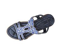 Chaussures d'été pour femme - Confortables - Avec sangle élastique - Style bohème - Chaussures de plage tendance avec motif floral en cristal - Bout ouvert, 03 bleu., 37 EU