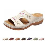 Chaussures d'été pour femme - En daim respirant - Broderie de fleurs - Bout ouvert - Couleur unie - Talon incliné - Pantoufles légères et confortables, blanc, 38 EU