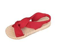 Chaussures d'été pour femme, faciles à enfiler, bande élastique, sans orteils, semelle plate, chaussures de plage confortables pour l'extérieur, les vacances, les loisirs et la vie quotidienne, rouge