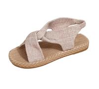 Chaussures d'été pour femme, faciles à enfiler, bande élastique, sans orteils, semelle plate, chaussures de plage confortables pour l'extérieur, les vacances, les loisirs et la vie quotidienne, beige