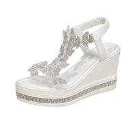 Chaussures d'été pour femme - Sandales compensées à plateforme tendance - Décoration papillon - Strass - Populaires parmi les filles - Chaussures bohémiennes - Chaussures à plateforme - Chaussures de