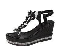 Chaussures d'été pour femme - Sandales compensées à plateforme tendance - Décoration papillon - Strass - Populaires parmi les filles - Chaussures bohémiennes - Chaussures à plateforme - Chaussures de
