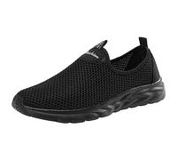 Chaussures d'été pour homme, maille simple de couleur unie, respirantes, fond plat, confortables, antidérapantes, légères, à enfiler, Noir , 45 EU