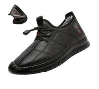 Chaussures d'hiver antidérapantes thermiques slip-on pour hommes, Bottes de neige orthopédiques souples imperméables légères chaudes doublées de fourrure Bottes de neige de marche, noir 1, 44 EU