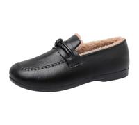 Chaussures d'hiver doublées en cuir pour femme - Mocassins élégants - Chaussures plates à enfiler - Chaussures thermiques - Pour l'automne et l'hiver - Antidérapantes - Chaussures basses chaudes