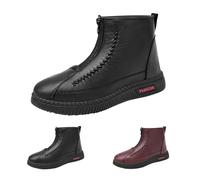 Chaussures d'hiver doublées pour femme - Bottes d'hiver vintage en cuir | Bottes de neige chaudes d'hiver en peluche avec fermeture éclair, bottines plates confortables pour personnes âgées