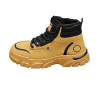 Chaussures d'hiver en cuir pour homme - Doublées - Avec lacets - Antidérapantes - Bicolore - Bottes d'hiver classiques confortables, jaune, 44 EU