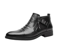 Chaussures d'hiver Hommes Commerce Extérieur Hommes Gaufré Fermeture Éclair Double Face Europe États-Unis Bottines Hommes Bottes en Cuir, Noir , 42 EU