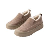 Chaussures d'hiver unisexes en daim avec doublure en polaire chaude | Facile à enfiler, col en peluche, coutures ondulées, semelle plate épaisse, conduite, tenue à la maison, marche quotidienne