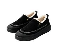 Chaussures d'hiver unisexes en daim avec doublure en polaire chaude | Facile à enfiler, col en peluche, coutures ondulées, semelle plate épaisse, conduite, tenue à la maison, marche quotidienne