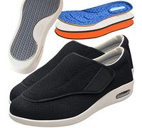 Chaussures Diabétiques Hommes Orthopediques Oedème Bouffi Pied Velcr Scratch Maille Antidérapante Réglables Sandales Chaussure Ajustable par Attache Auto-adhésive pour Pieds Gonflés,Noir,39 EU