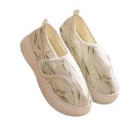 Chaussures diabétiques pour femme - Coupe large - Pantoufles pour pieds enflés - Chaussures imprimées feuilles de bambou - Style chinois - Avec chaussures magiques réglables - Pantoufles à bout fermé