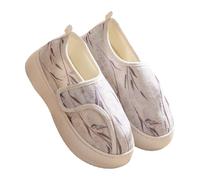 Chaussures diabétiques pour femme - Coupe large - Pantoufles pour pieds enflés - Chaussures imprimées feuilles de bambou - Style chinois - Avec chaussures magiques réglables - Pantoufles à bout fermé