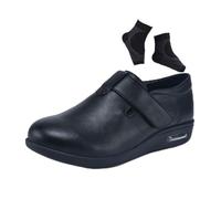 Chaussures Diabétiques Pour Hommes, Chaussures Confortables En Cuir Ajustables Et Respirantes Pour Pieds Gonflés, Baskets D'extérieur Légères Et Antidérapantes, Personnes Âgées Arthrite(Black,43 EU)